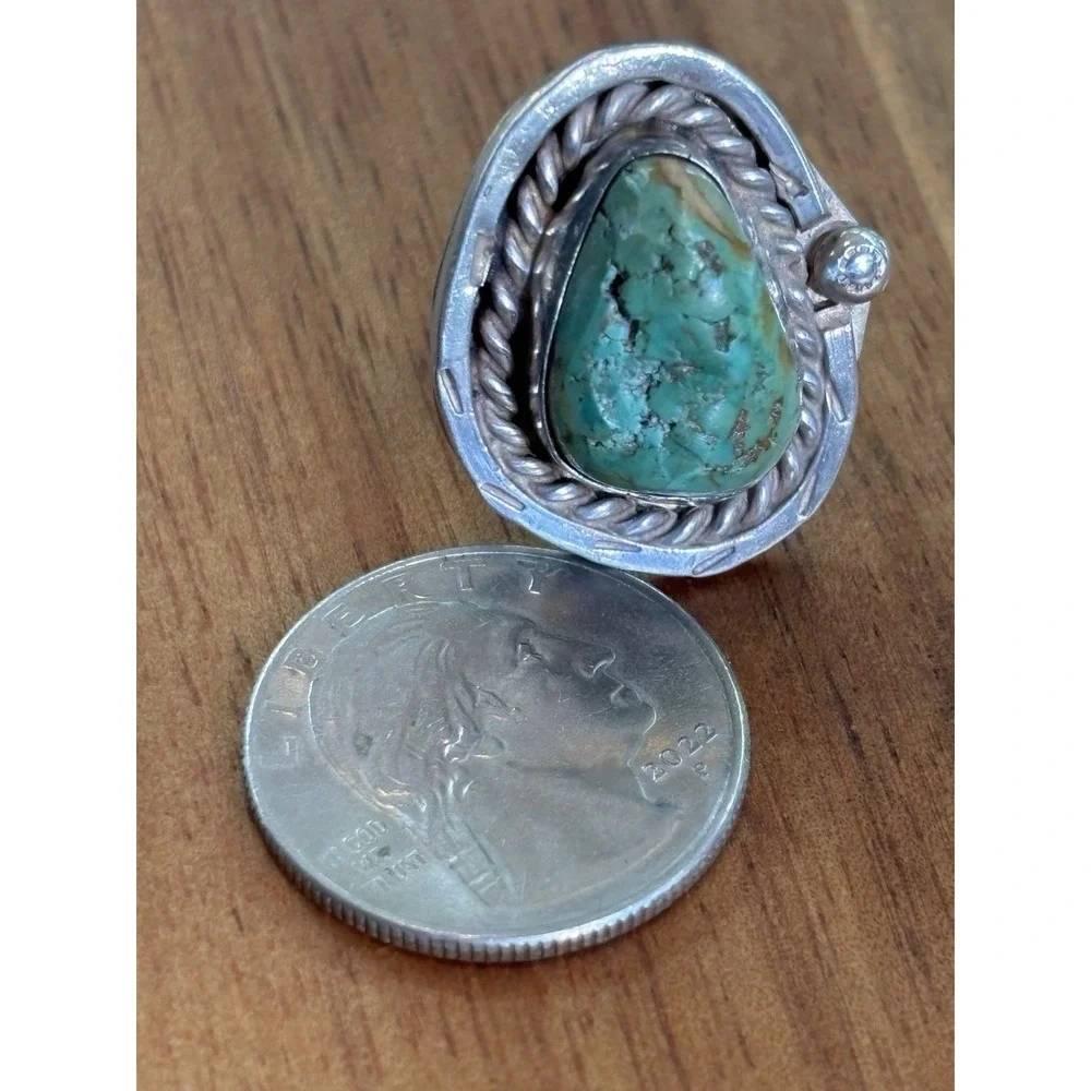 Old Pawn Navajo Sterling Silver Gem Grade Turquoise Ring Size 6